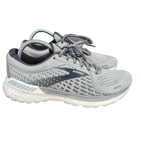 Brooks Adrenaline GTS 21 Running Shoes Womens 10 B Gray Light Blue Sneakers - Picture 1 of 14